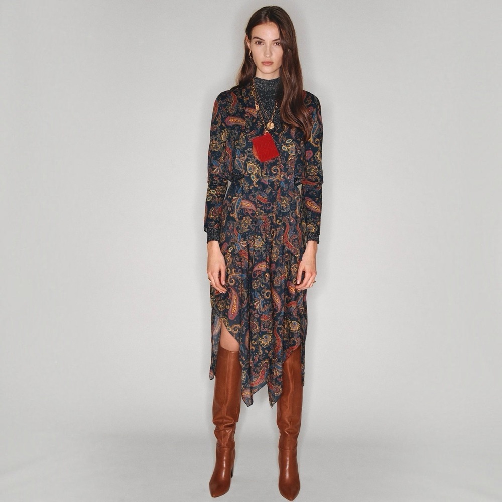 MAJE Cutout Paisley Printed Cotton-Voile Midi Dress 3 US L MFPRO00586